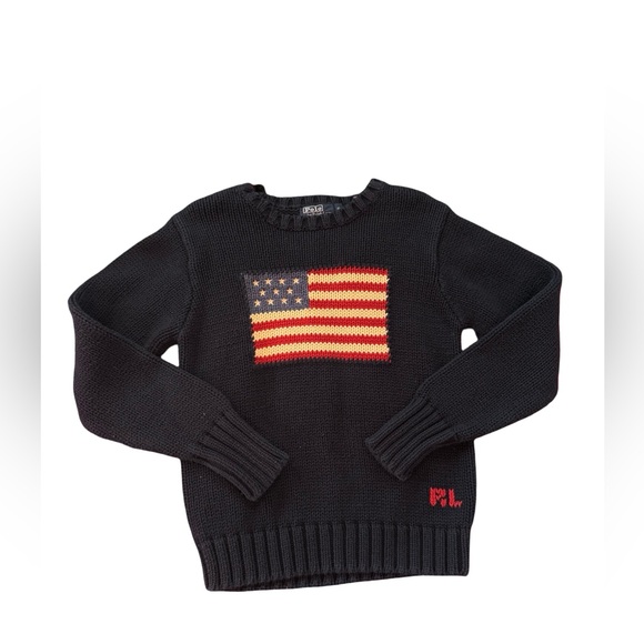 VTG Kids Polo Ralph Lauren Navy USA Flag Size 6 Youth Sweater 100% Cotton - Picture 2 of 7